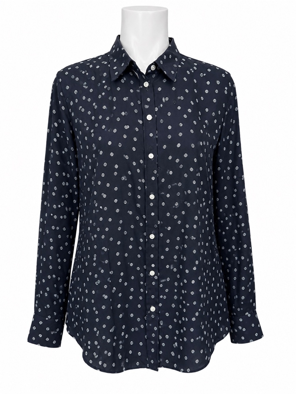 Banana Republic Dillon Classic Fit Large Navy Polka Dot Button Front Blouse